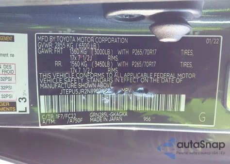 2021 Toyota 4Runner Trd Off Road z USA, uszkodzony, nr VIN JTEPU5JR2M5907110